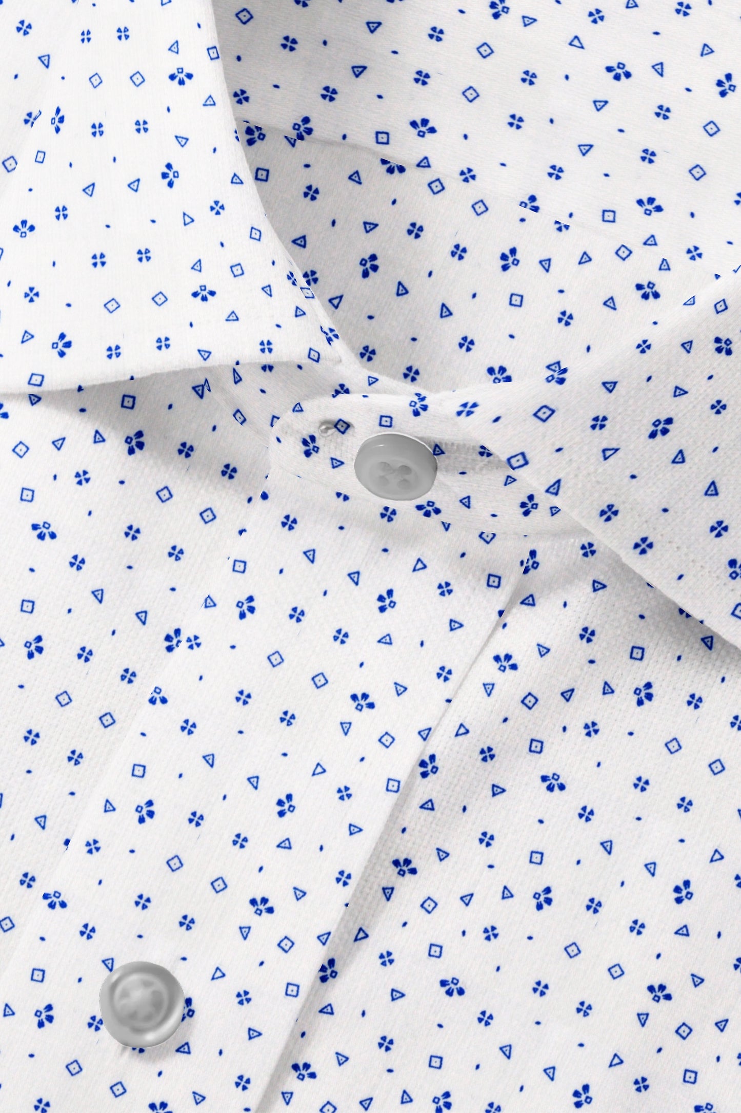 Geometric Print White on Blue Shirt