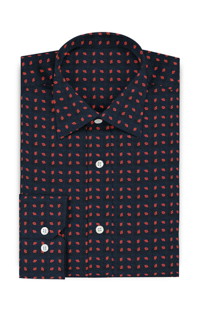 Navy Blue Dobby Red Print Shirt