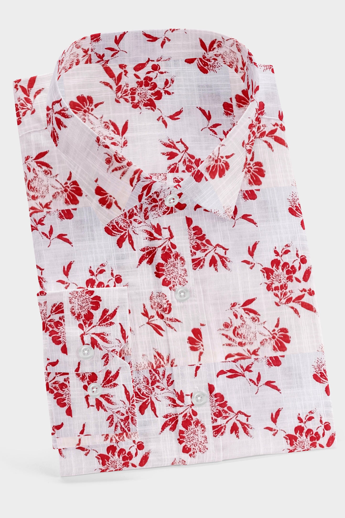 White Linen Red Floral Print Shirt